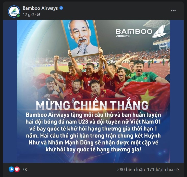 Bamboo Airways “thưởng nóng” tuyển bóng đá nam U23 và tuyển nữ Việt Nam vô địch SEA Games 31